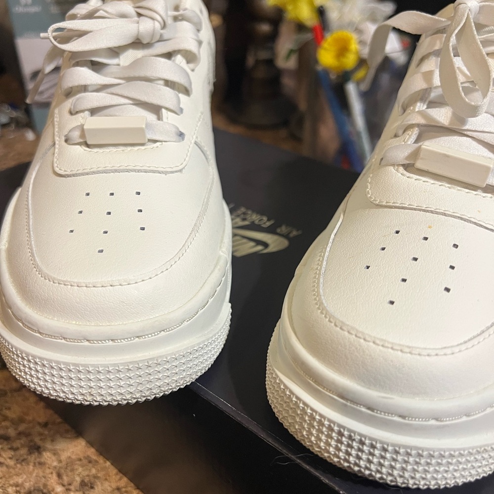 White Sneakers with Leopard Print Swoosh - Picture 2 of 4